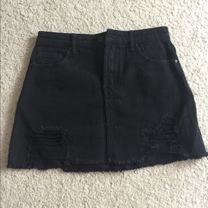 High waisted denim skirt in black